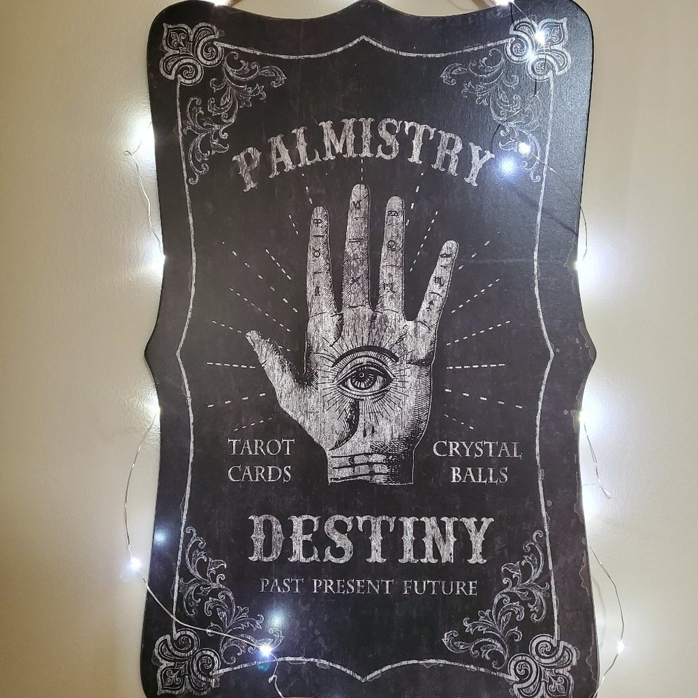 Palmistry Wood Sign with Fairy Lights
